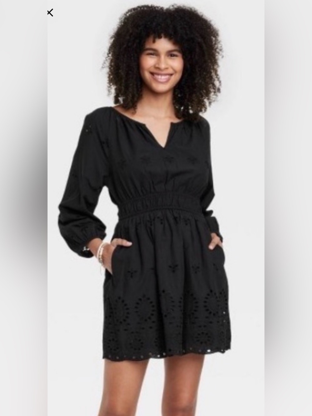 Universal Thread Black Eyelet Long Sleeve Tiered Dress